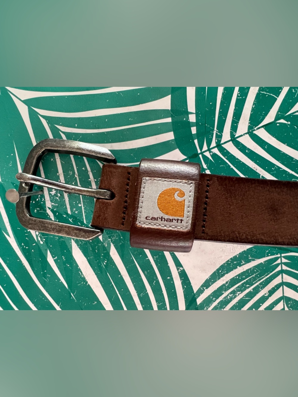 Carhartt legacy saddle Brown Leather Work with woven logo label Belt XL